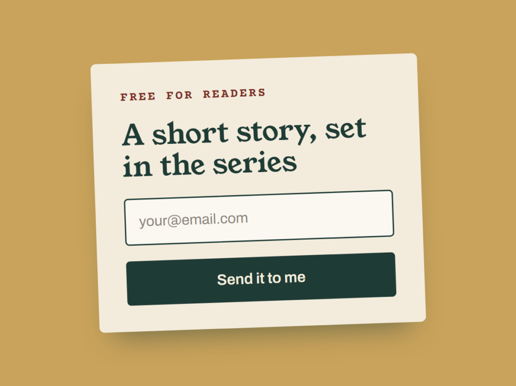Signup card offering a free short story set in the series